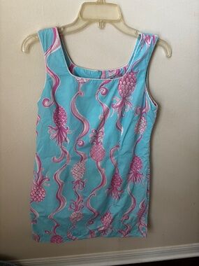 Lilly Pulitzer Pineapple Shift Dress lined size 4 pink blue